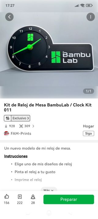 KIT BAMBULAB 011 COMPONENTES DE RELOJ IMPRESIÓN 3D