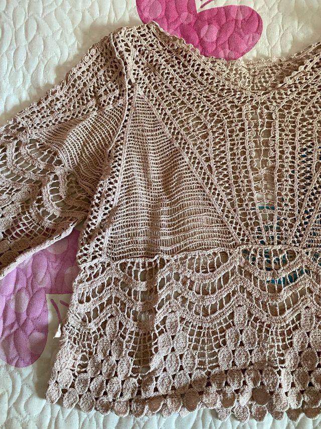 Blusa de encaje rosa clarito talla única