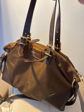 Bolso Bimba y Lola Piel y Lona Marrón Dorado