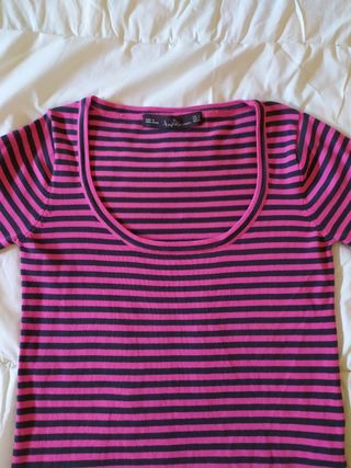 Jersey Zara Rayas Fucsia y Gris. Talla S