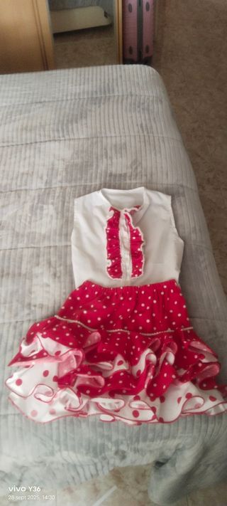 Vestido Flamenca Niña Verde y Blanco