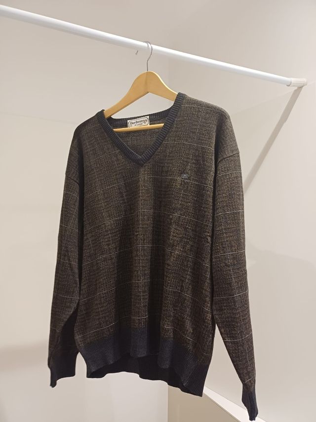 Jersey Burberry Cuello Pico Cuadros Marrón