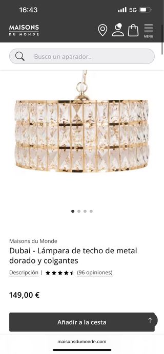 Lámpara de techo dorada con cristales