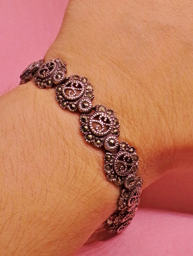 ARGENTO 925 bracciale vintage marcasite sterling