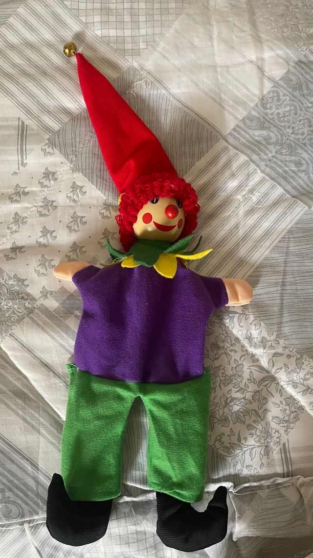 2 Marionetas de payaso de madera y tela