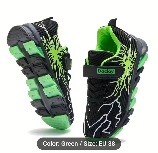 Zapatillas niño negro/verde talla 37.