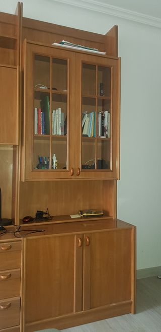 Armario de salón de madera y cristal