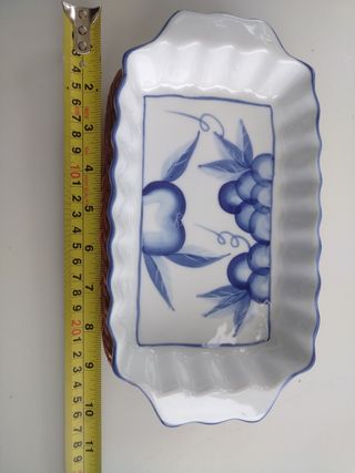 2 Bandejas Horno Porcelana y Mimbre