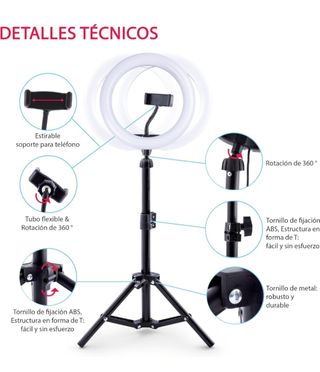 Aro de luz selfie con trípode y soporte móvil