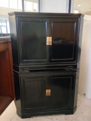 Estantería se esquina de madera negra, 2 piezas