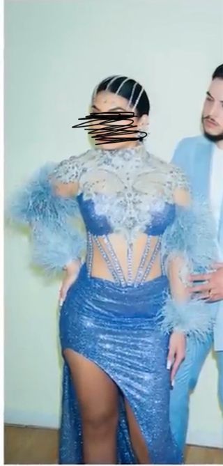 Vestido boda gitana azul y plateado