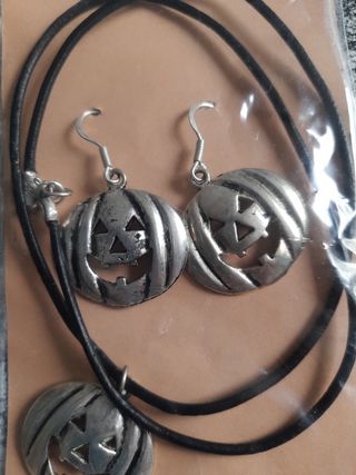 Conjunto Halloween Calabaza Collar y Pendientes