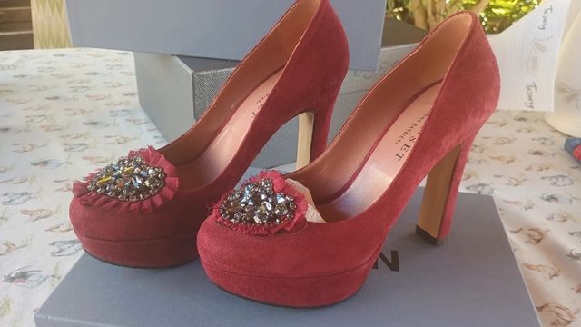 Scarpe Twin Set rosse con plateau e cuore gioiello