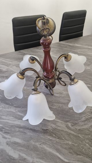 Lámpara colgante madera y cristal