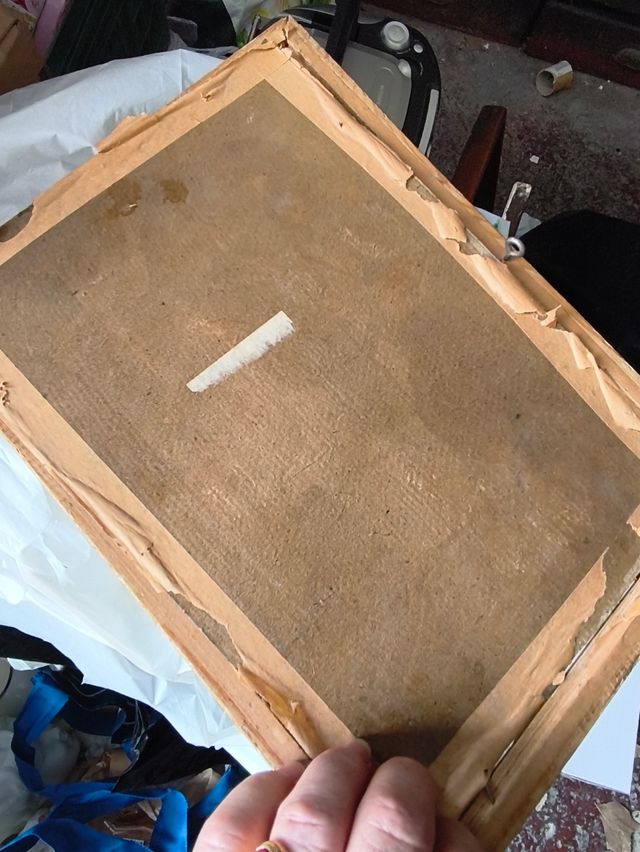 Dipinto di un uomo che cavalca un asino su cartone