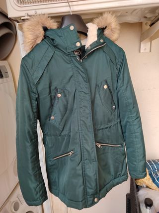 Chaquetón verde mujer capucha pelo