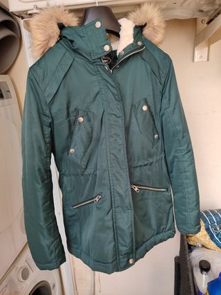 Chaquetón verde mujer capucha pelo