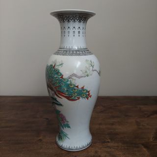 Jarrón porcelana china pavo real Qianlong