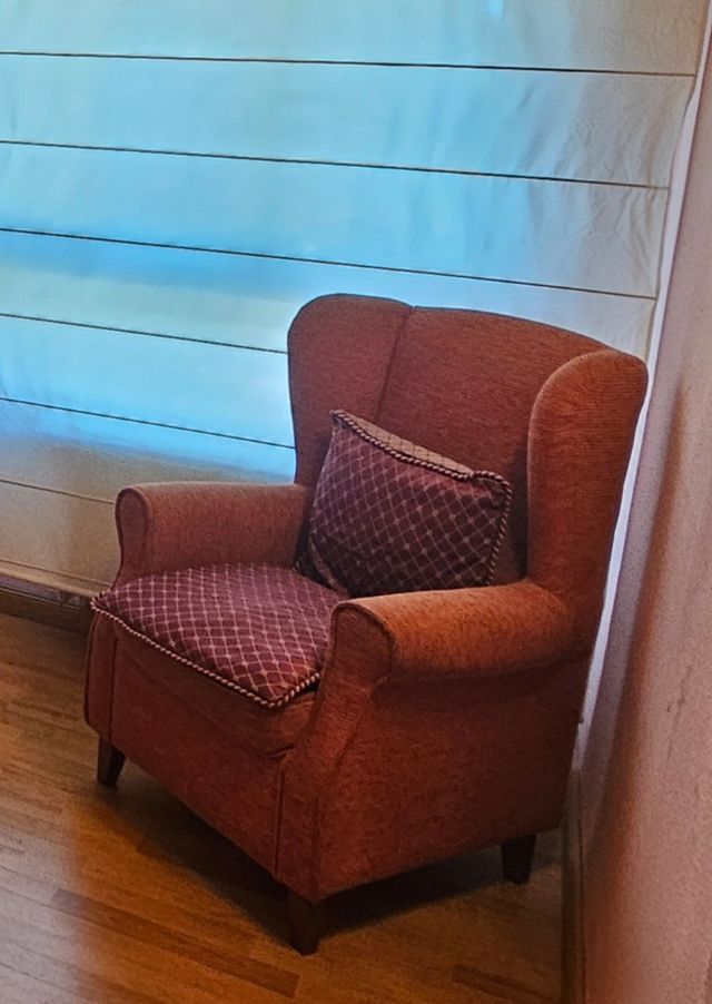 Sillón orejero de Chenilla y Madera