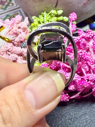 Anillo Plata Ley Cristal Verde y Circonitas