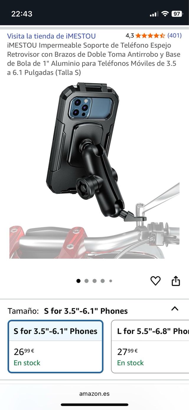 Soporte Móvil Moto Espejo Retrovisor