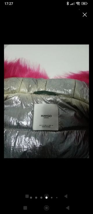 Parka verde Mango con capucha piel sintética rosa