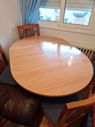 Mesa redonda madera y cristal plegable