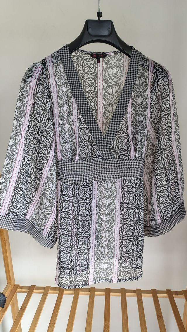 Camicia kimono fantasia black/white taglia unica