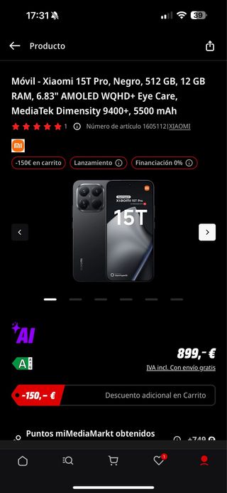 Xiaomi 15T Pro nero 512 GB 12 GB RAM