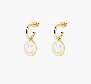 Pendientes Aro Smiley Dorados y Blancos