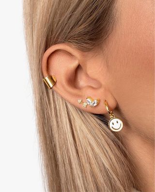 Pendientes Aro Smiley Dorados y Blancos