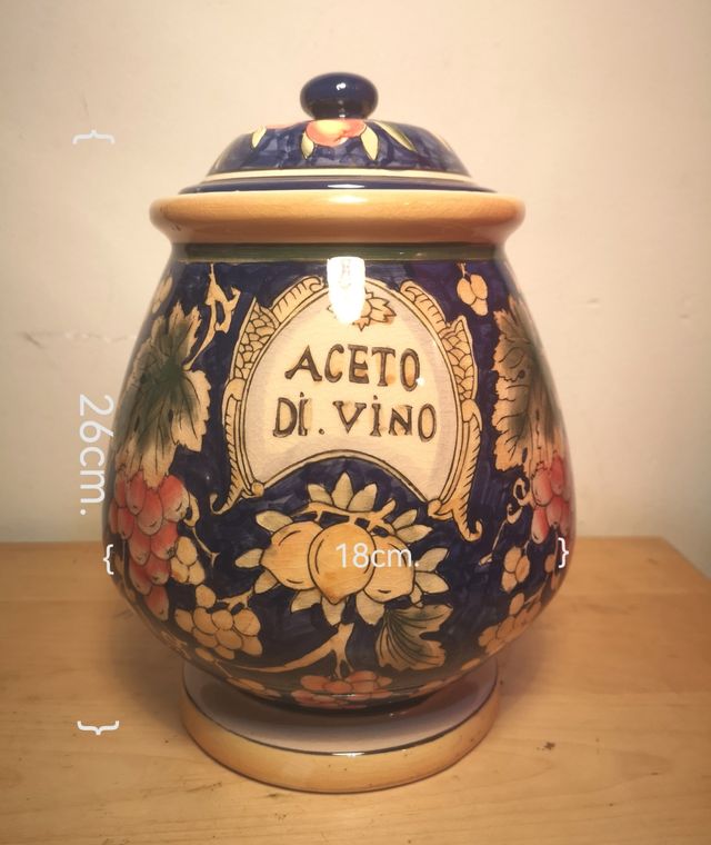 Jarrón Cerámica Vintage Aceto Di Vino Azul