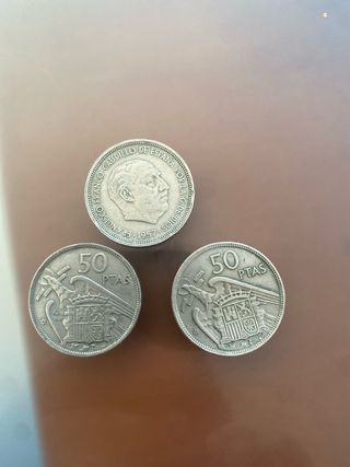 3 Monedas 50 Ptas España Franco 1957