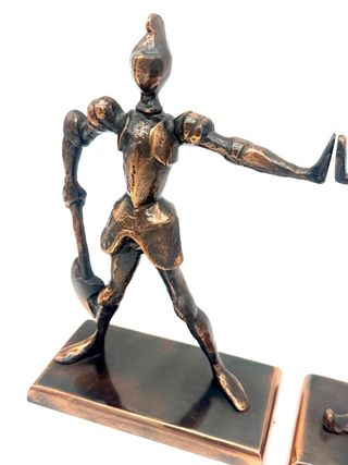 Fermalibri vintage in metallo bronzo guerrieri stilizzati anni 60/70