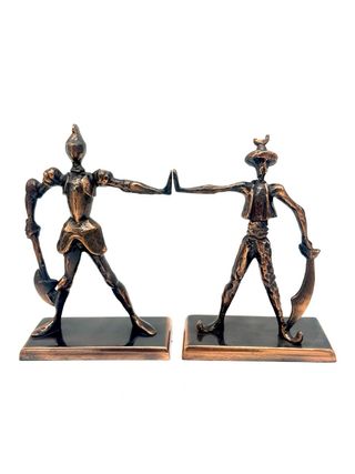 Fermalibri vintage in metallo bronzo guerrieri stilizzati anni 60/70