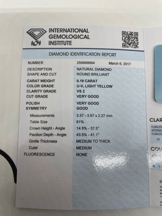 Diamante Natural IGI 0.19 Ct VS2