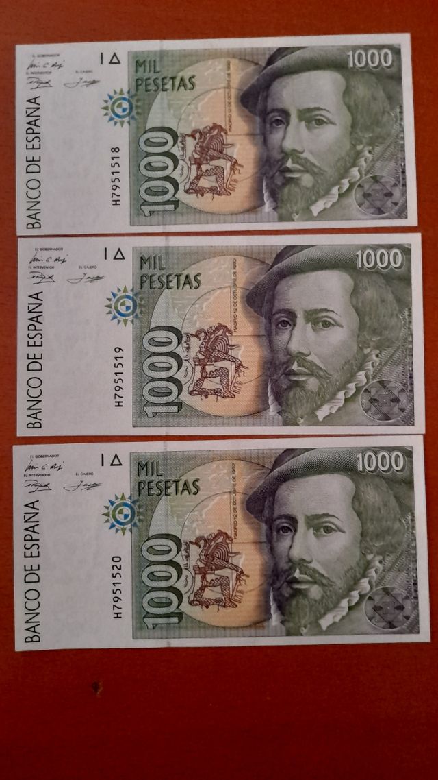 3 Billetes 1000 ptas España serie correlativos S/C