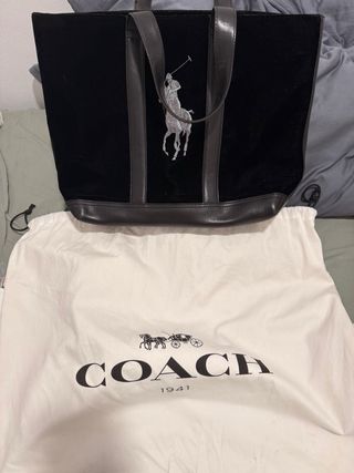 Bolso Tote Ralph Lauren Terciopelo Negro y Piel