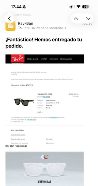 Gafas Ray-Ban Wayfarer Ease Negras