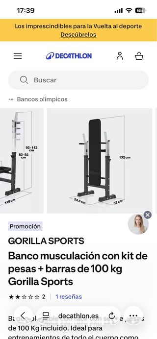 Banco de pesas Gorilla Sports Decathlon
