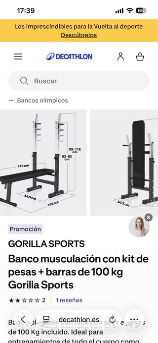Banco de pesas Gorilla Sports Decathlon