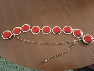 Cinturón Cadena Metal Ajustable Rojo Dorado