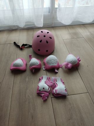 Casco y protecciones patines/bici niña rosa