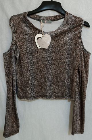 Jersey Leopard Print Cold Shoulder Talla Única.