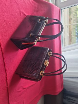 Set di 2 borse in pelle di coccodrillo e ottone