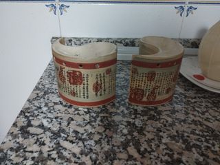 Candelabro Cerámica Yin Yang Beige/Rojo