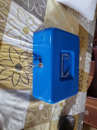 Caja de seguridad azul con llaves