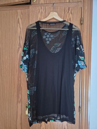 Vestido Zara bordado negro multicolor
