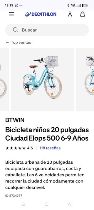 Bicicleta Infantil BTWIN Elops 500 20
