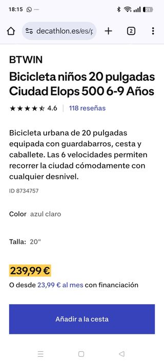 Bicicleta Infantil BTWIN Elops 500 20